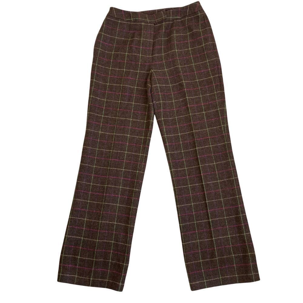 Grace Dane Lewis Sz 10 Y2K Wool Blend Tweed Plaid Wide Leg Dress Pants Trousers